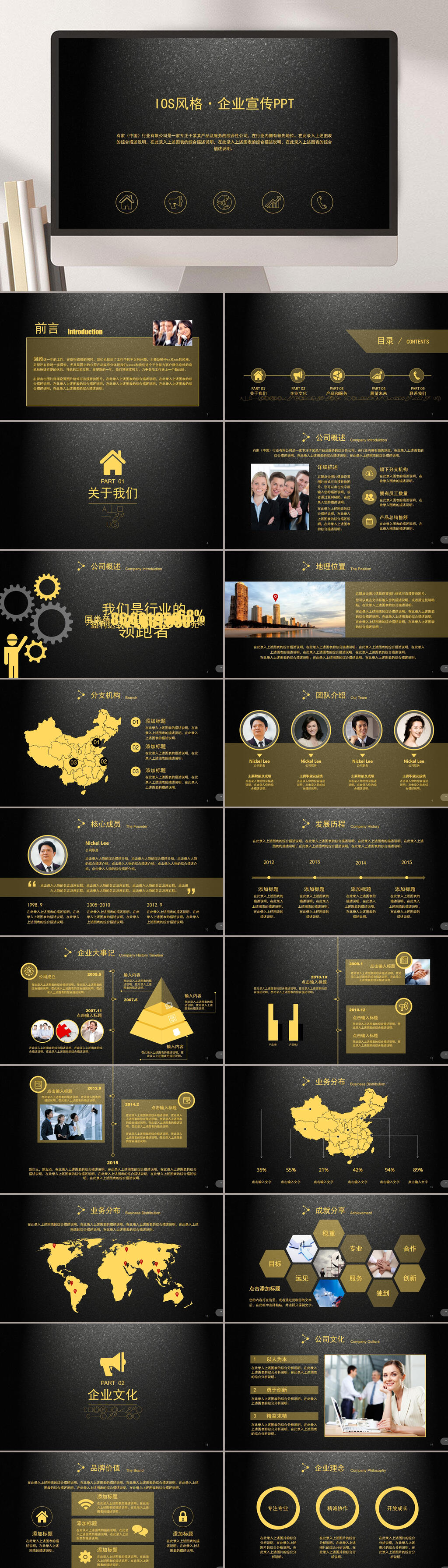 黑色企业宣传高端商务模板PPT素材