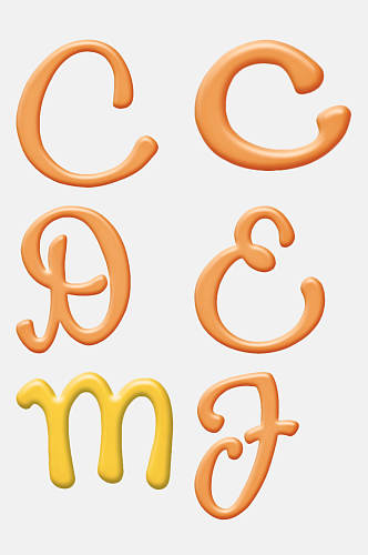 橙黄色创意英字体效果免扣元素
