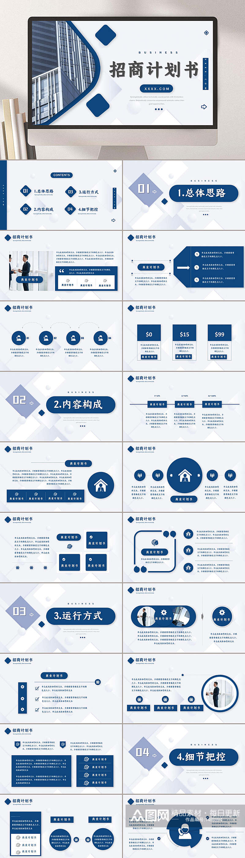 蓝色简约招商计划书商业PPT素材