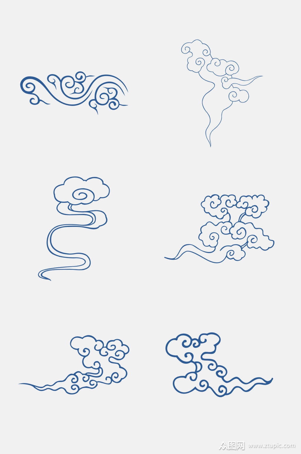 青花瓷色祥云元素素材