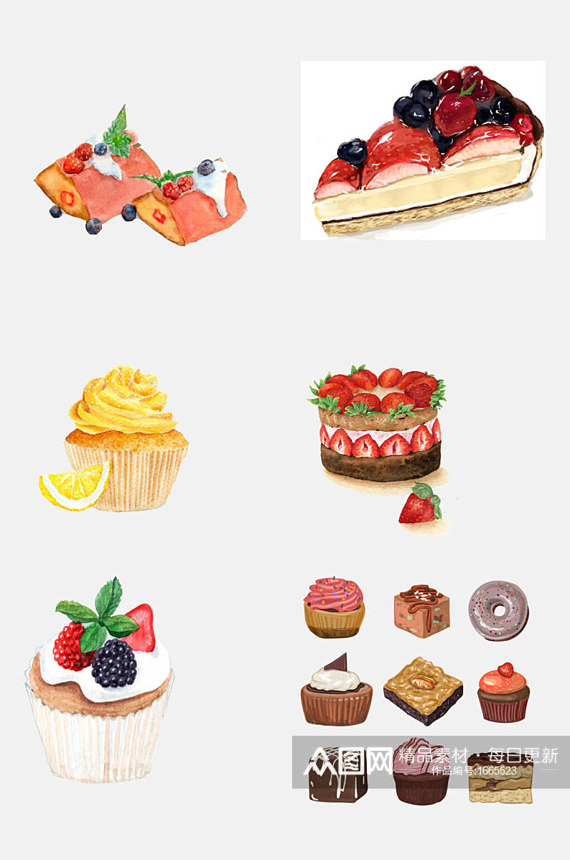 手绘风味食品甜点蛋糕插画免扣元素素材