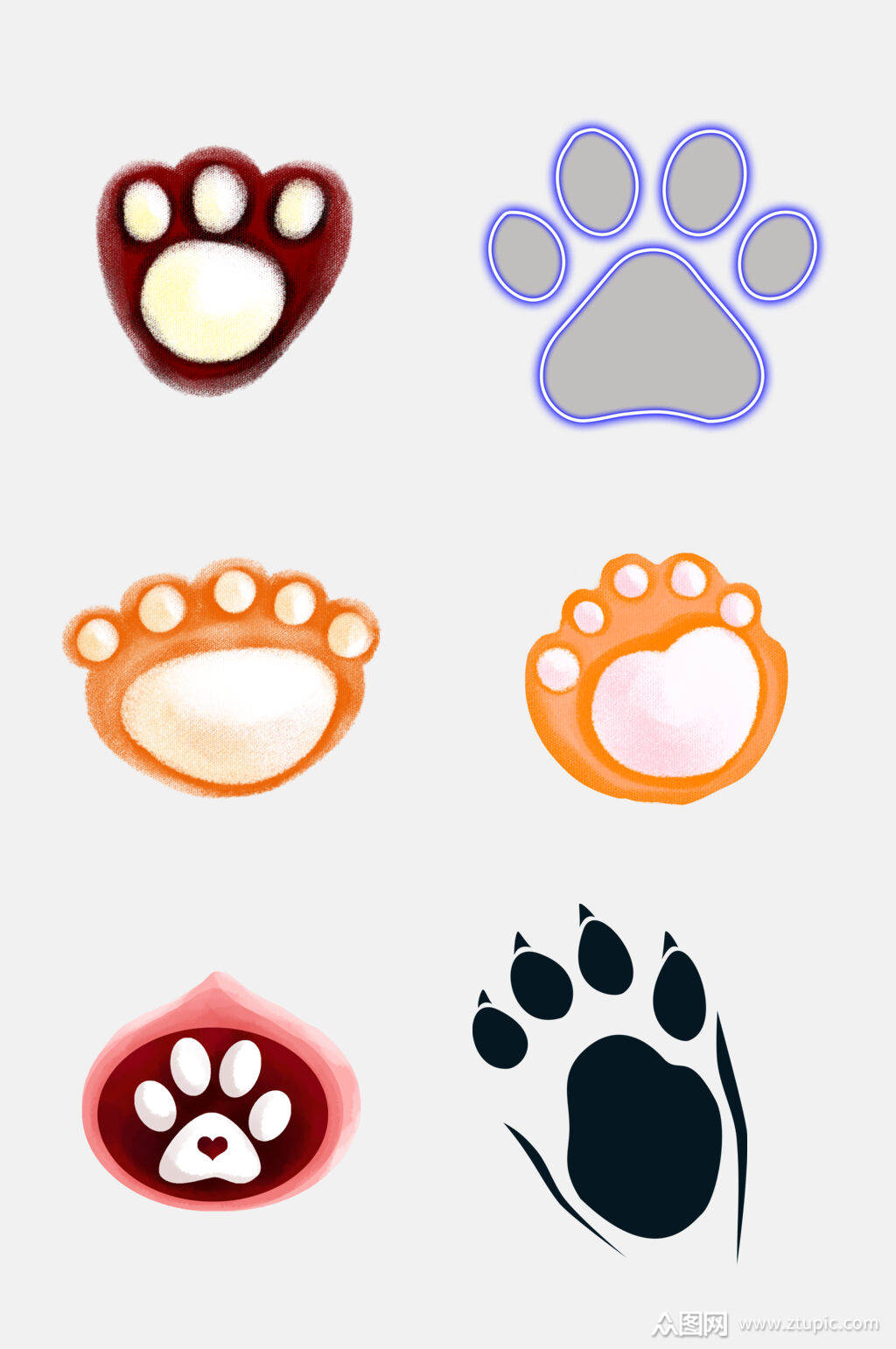 卡通可爱猫爪狗爪免扣元素