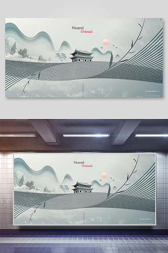 中国风建筑背景海报