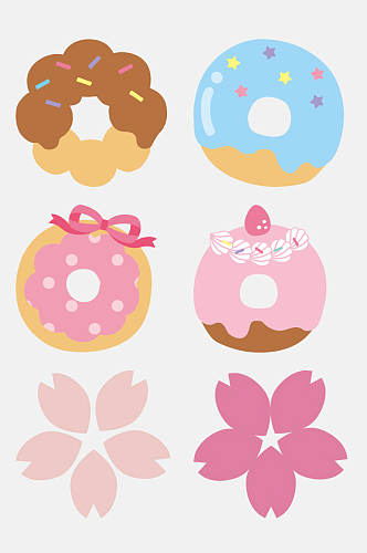 简约手绘樱花甜甜圈蛋糕甜品免扣元素