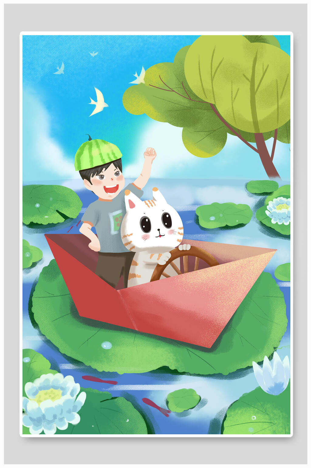 立夏手绘插画海报背景素材