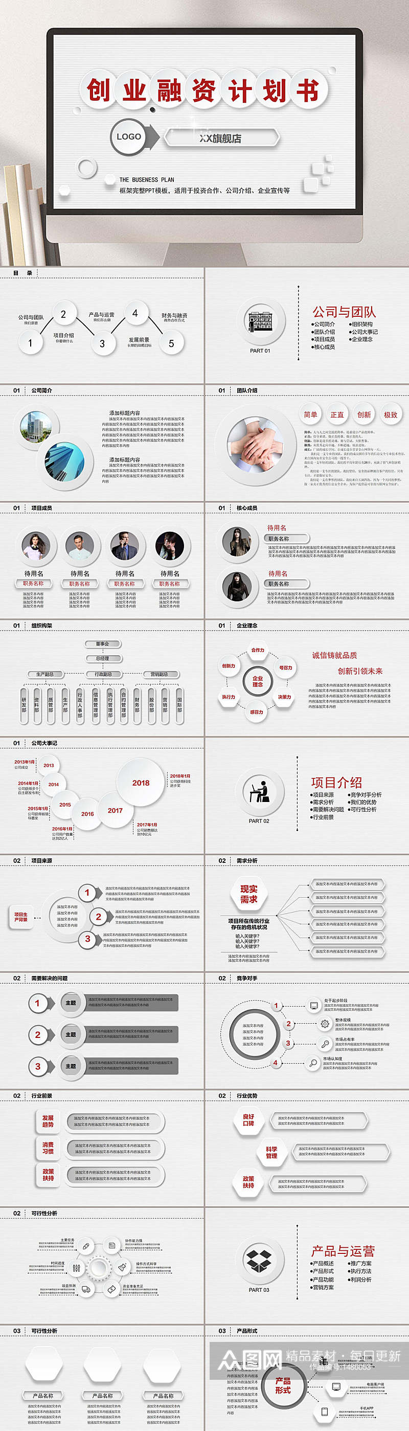 商业融资路演计划书白色大气通用PPT模板素材