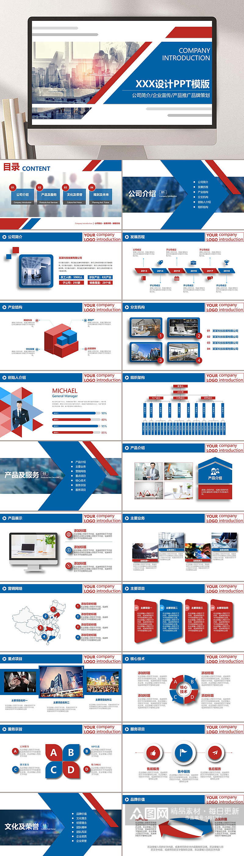 蓝色企业宣传PPT模板素材