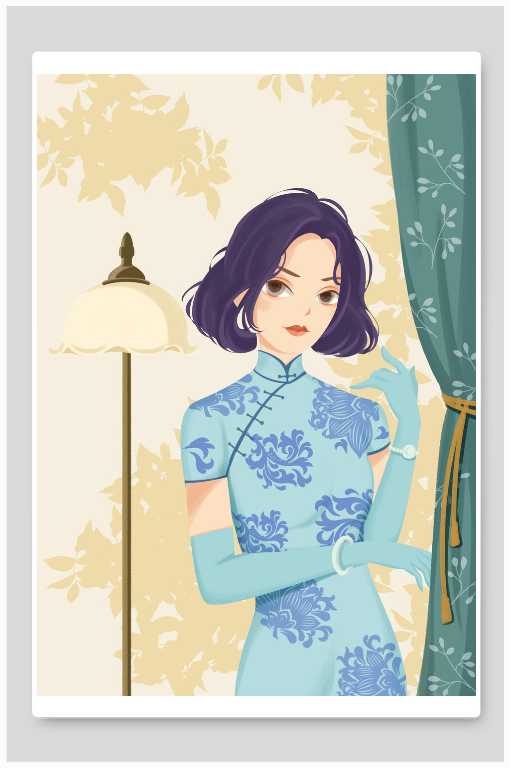 旗袍女士插画素材