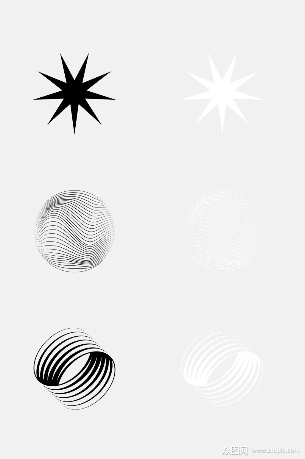 潮流黑白几何循环曲线元素素材