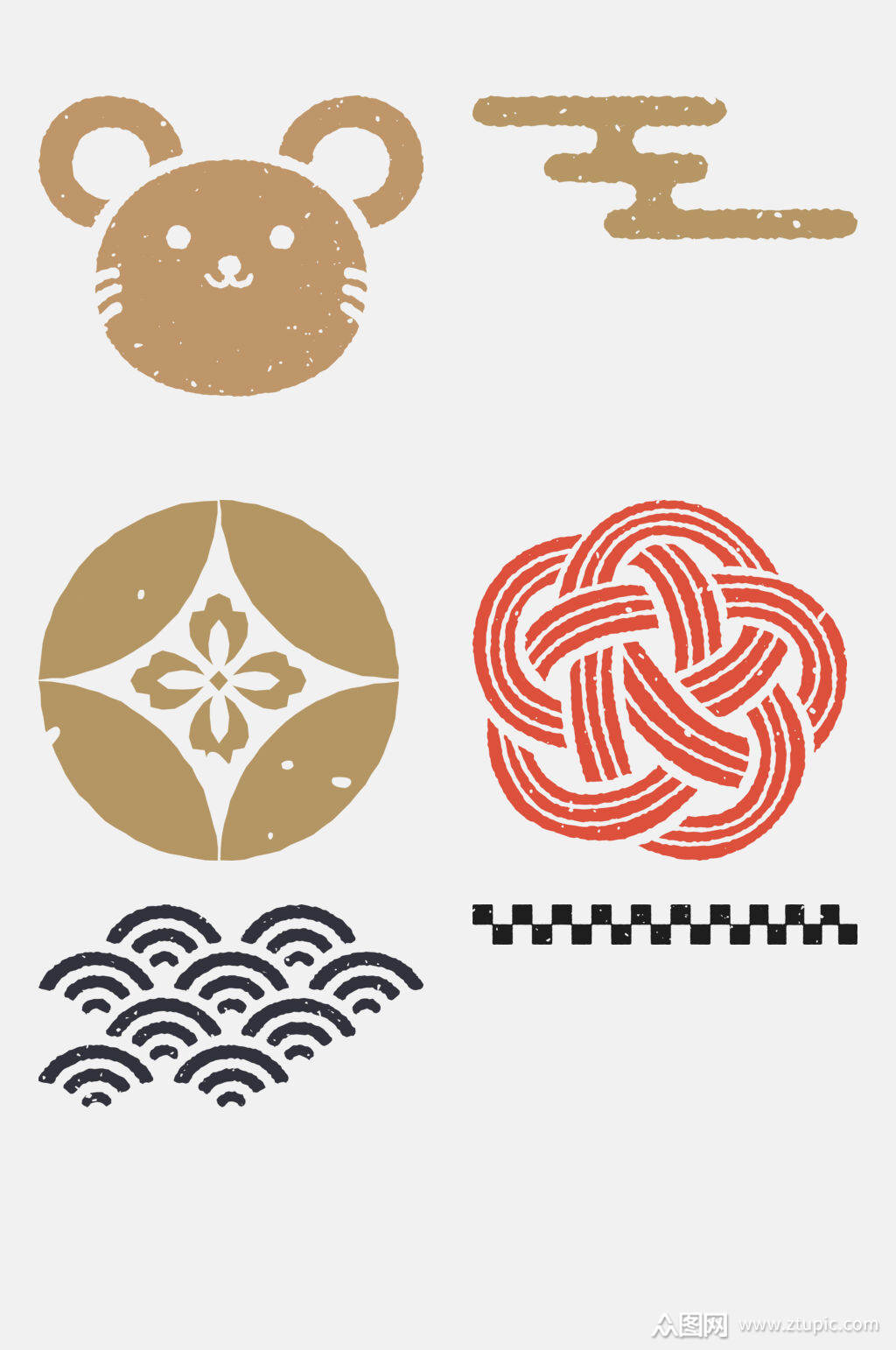 卡通和风动物案元素素材