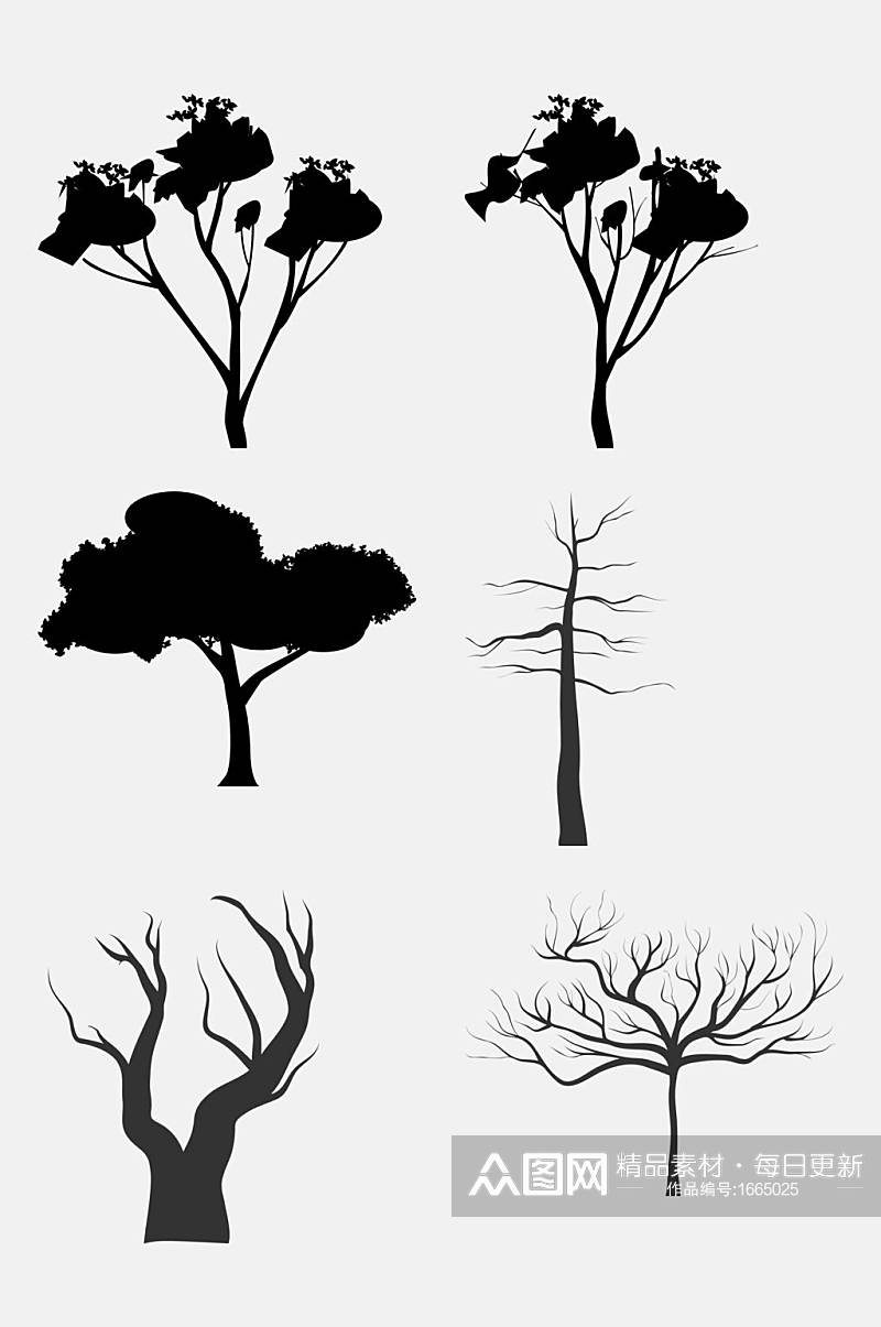创意黑色树木剪影免扣元素素材