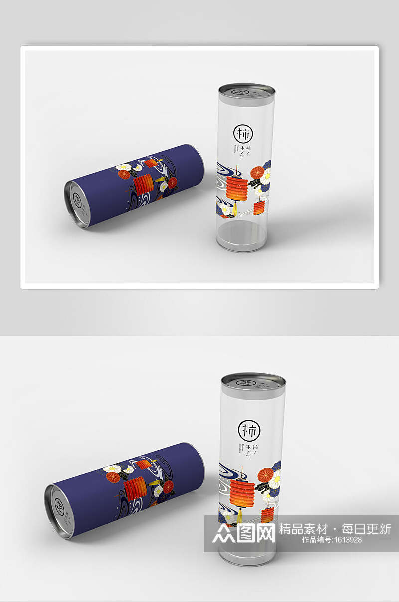 中国风罐装瓶子样机贴图效果图素材