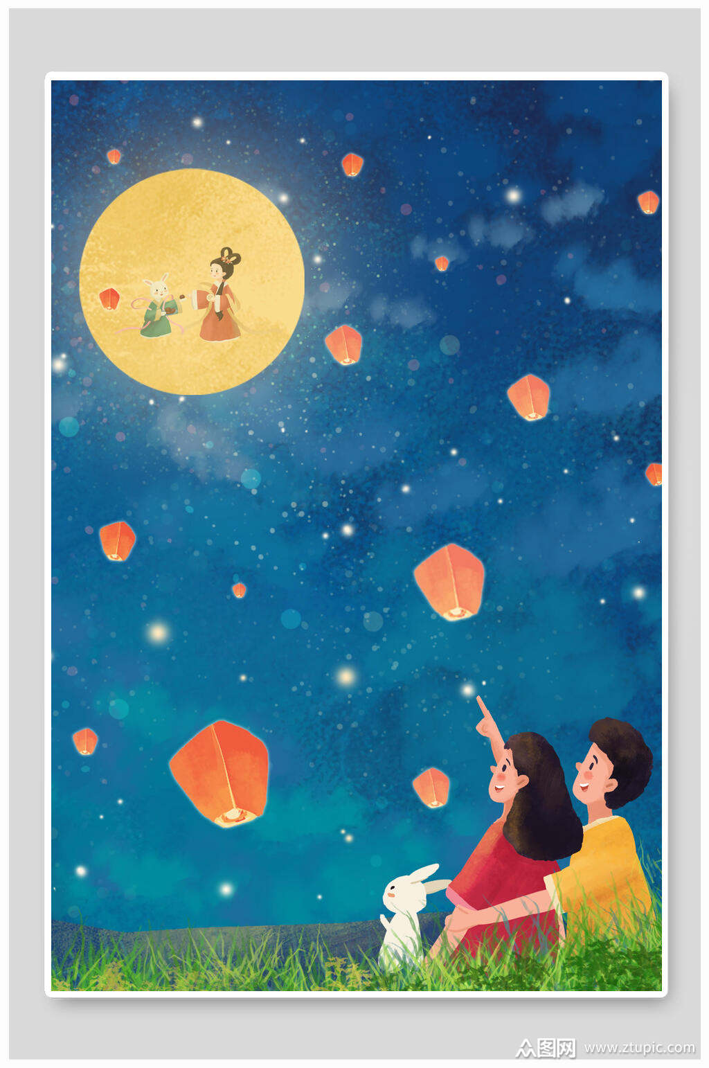 中秋节赏月插画海报