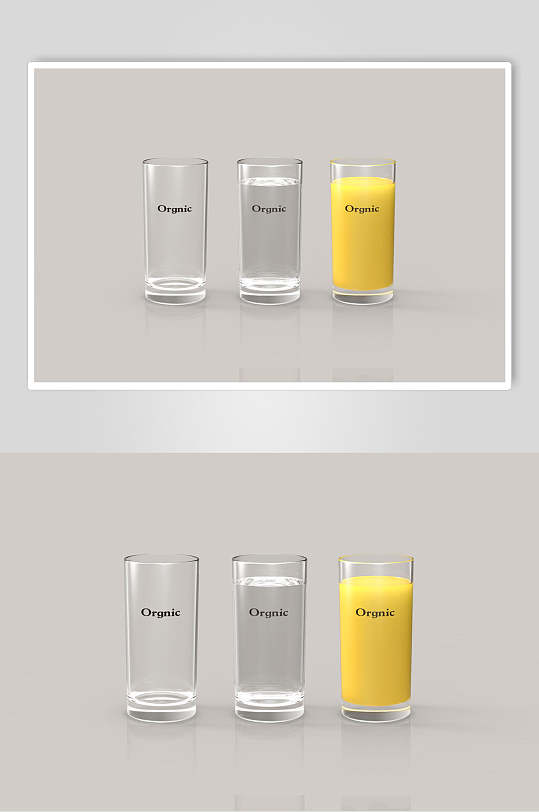 玻璃杯空杯装水饮料组合贴图样机效果图