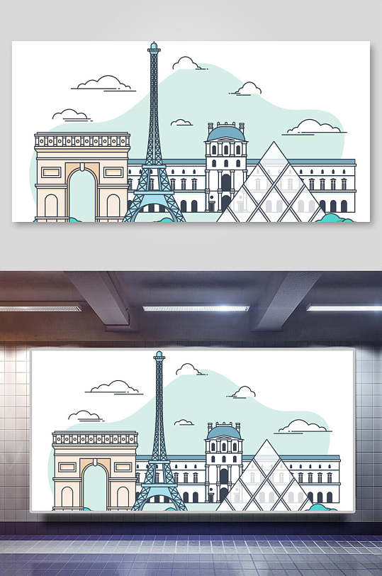 埃菲尔铁塔时尚黑白线稿城市素材立即下载城市风景巴黎铁塔装饰画立即