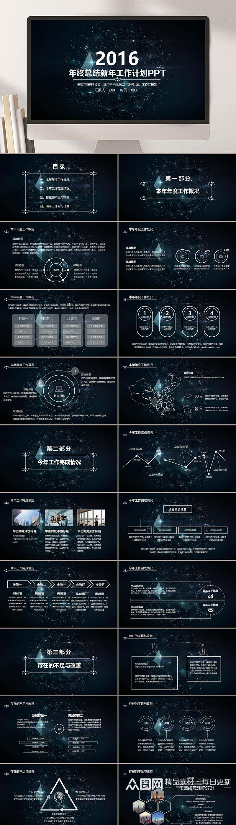 科技风年终总结精品工作汇报年终总结模板PPT素材