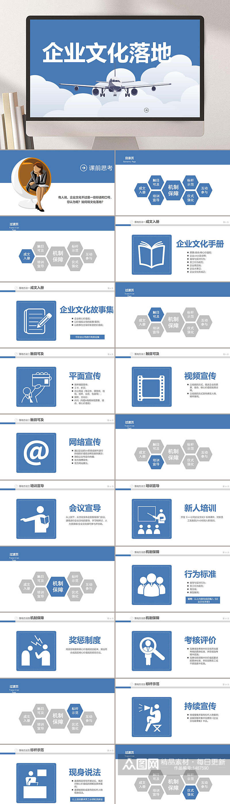 文艺唯美清新企业文化落地PPT模板素材