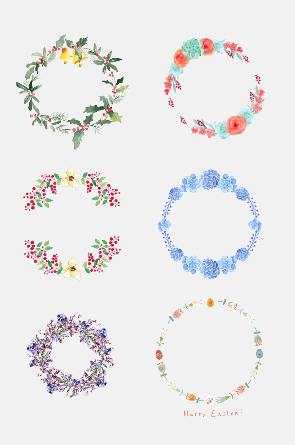 清新花环花朵圆形边框免扣元素素材