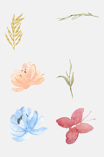 清新植物手绘花纹水彩花卉元素