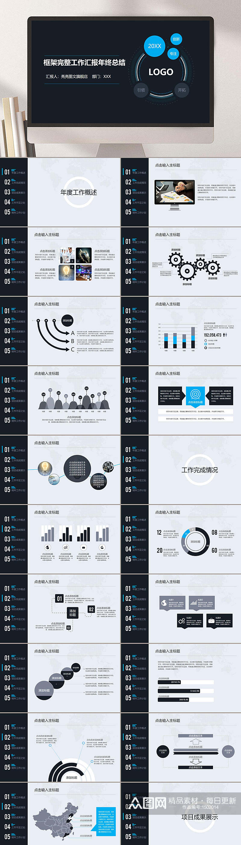 框架完整工作汇报年终总结PPT素材