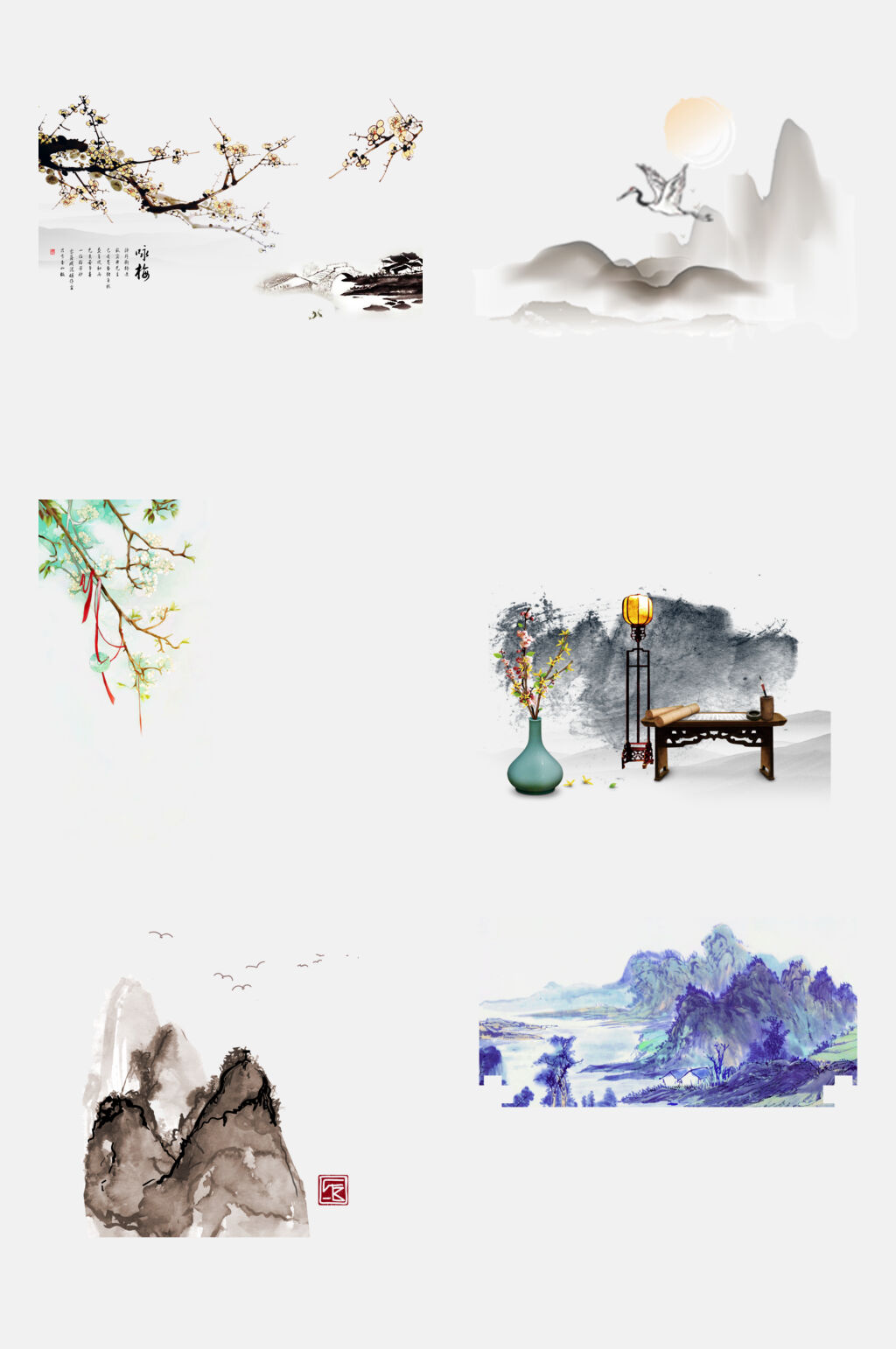 水墨画梅花元素素材素材