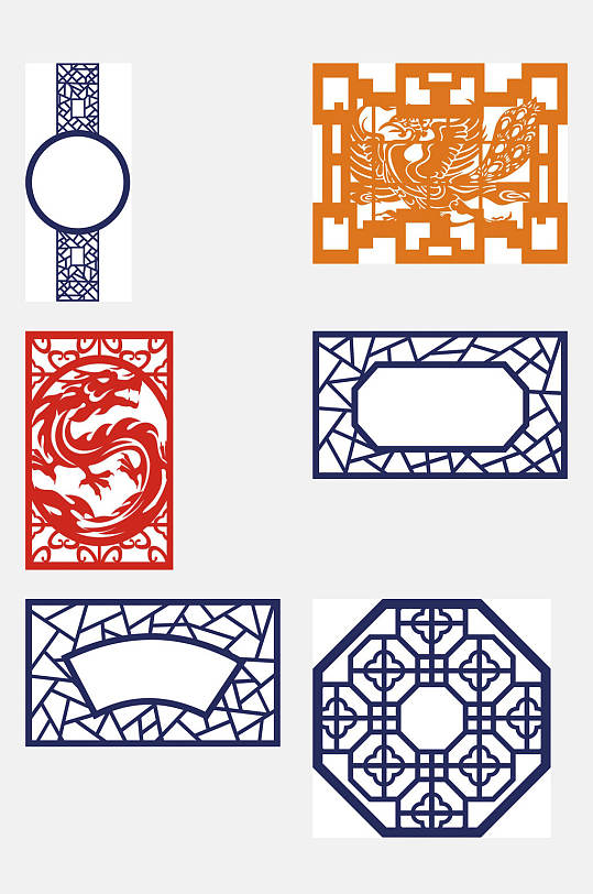 新复古中式镂空装饰花纹免扣元素