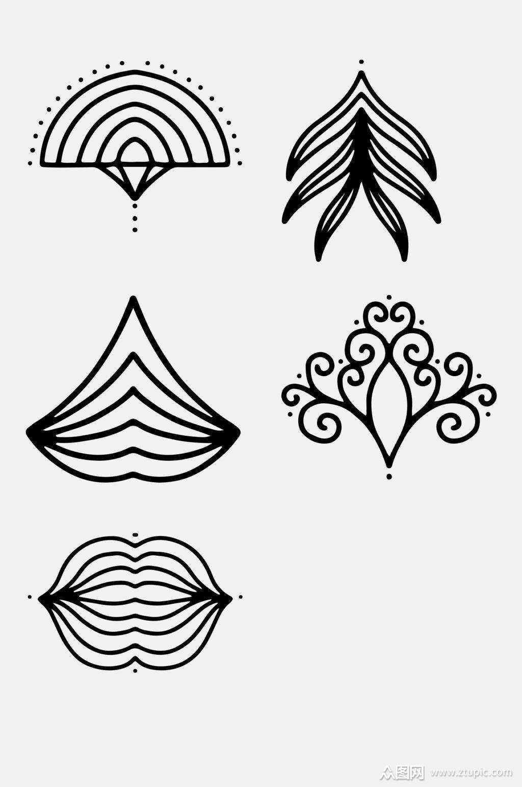 简约纹身设计黑白线稿元素素材