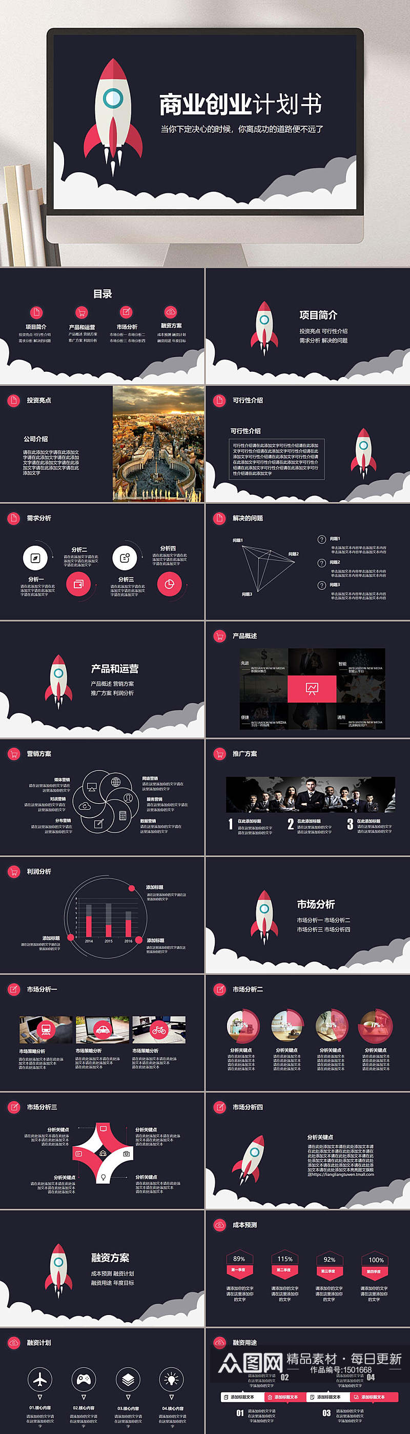 商业项目营销报告黑色主题PPT模板素材