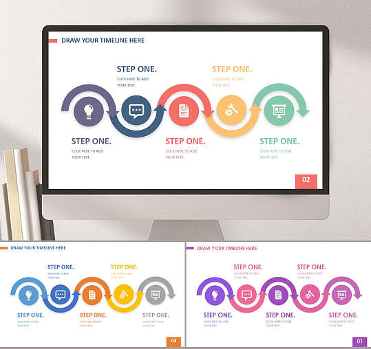 半圆箭头流程图模板素材PPT