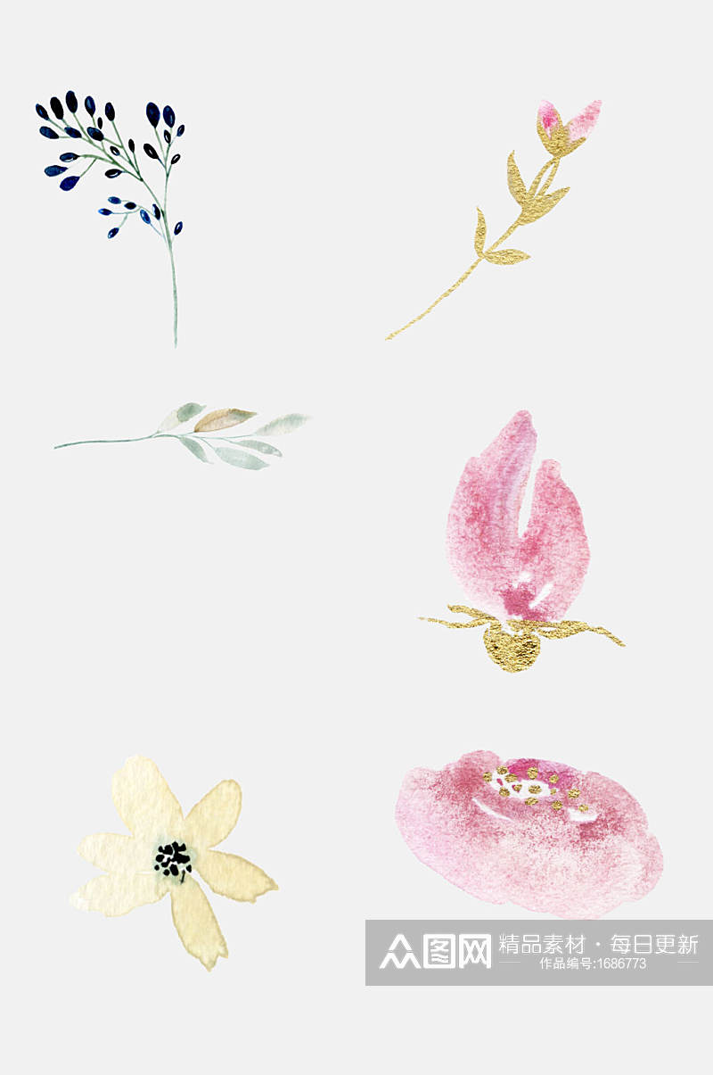 水彩花卉植物印花设计元素素材