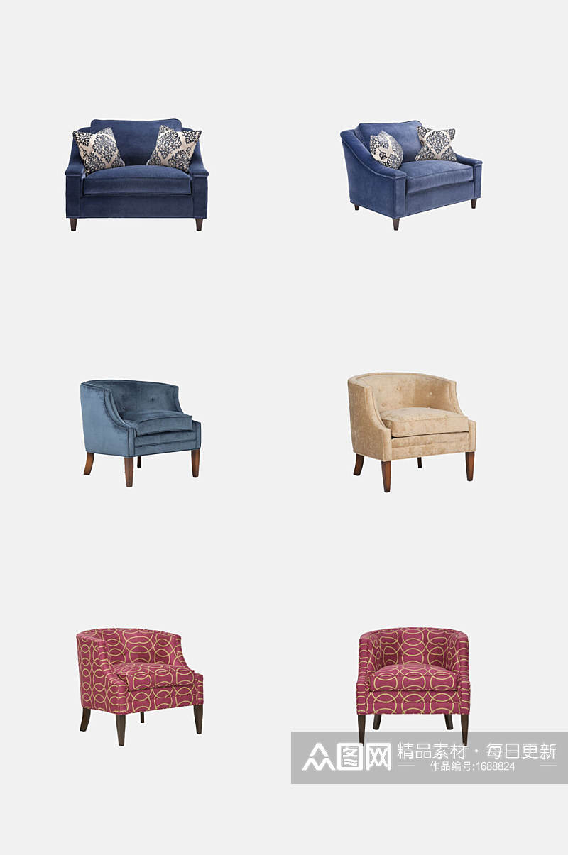 彩色单人沙发免抠元素素材