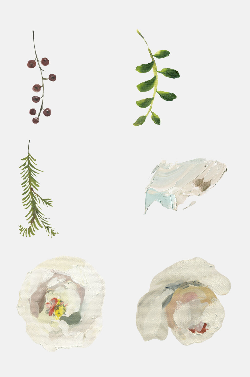 白色花朵叶子水彩植物元素素材
