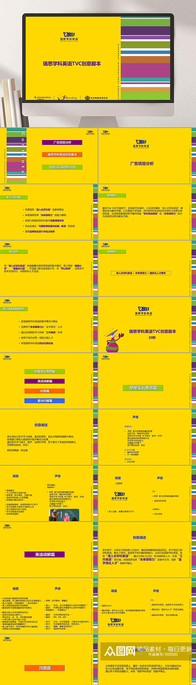 瑞思学科英语创意脚本PPT模板素材