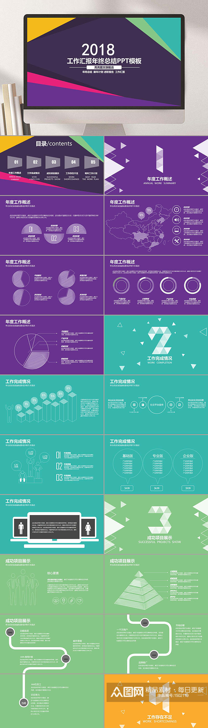 紫色工作汇报年终总结PPT素材
