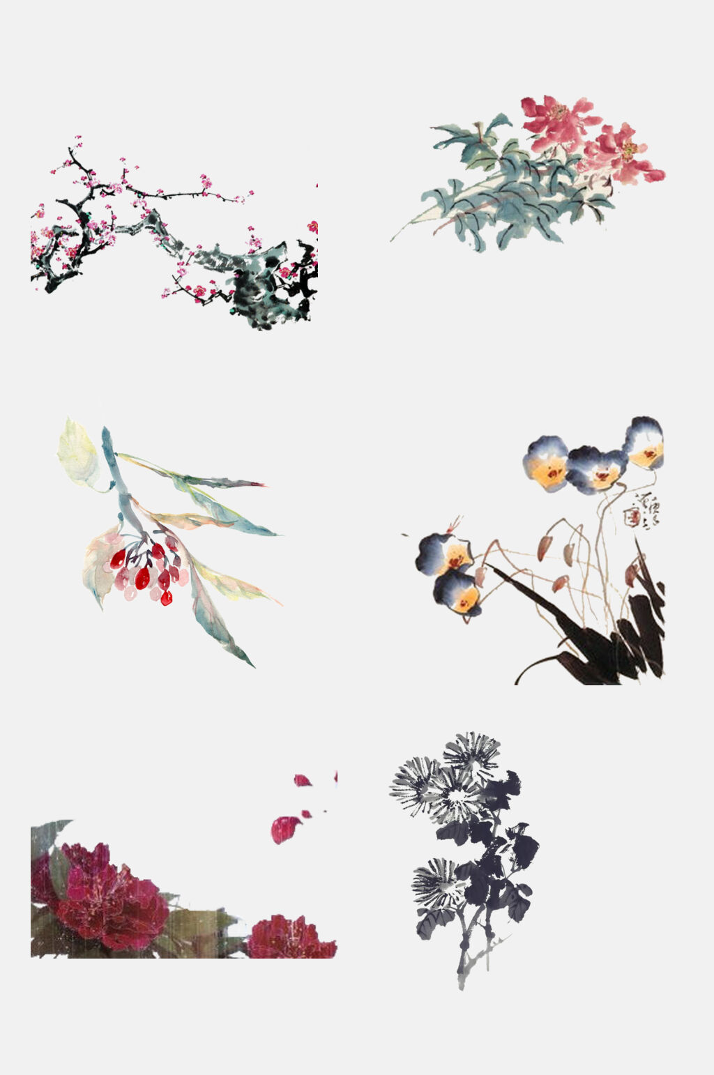 水墨花卉梅花元素素材素材