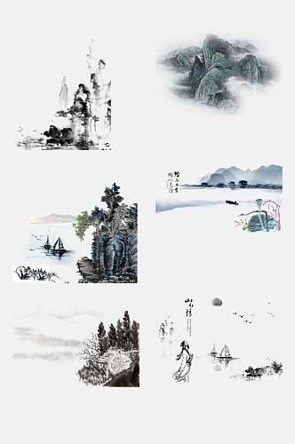 中国风色彩山水画元素