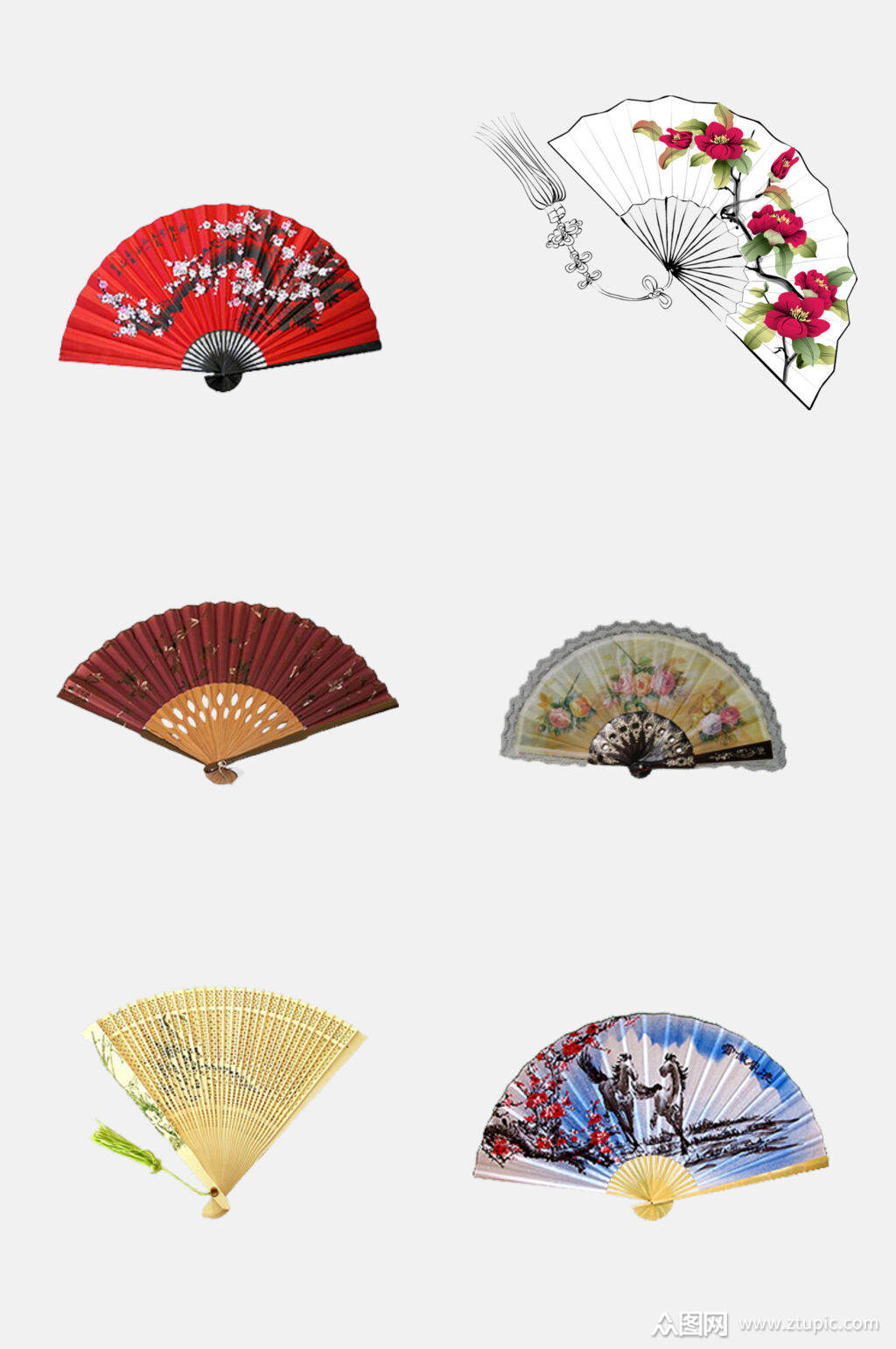 中式禅文化古风手绘折扇免扣元素素材