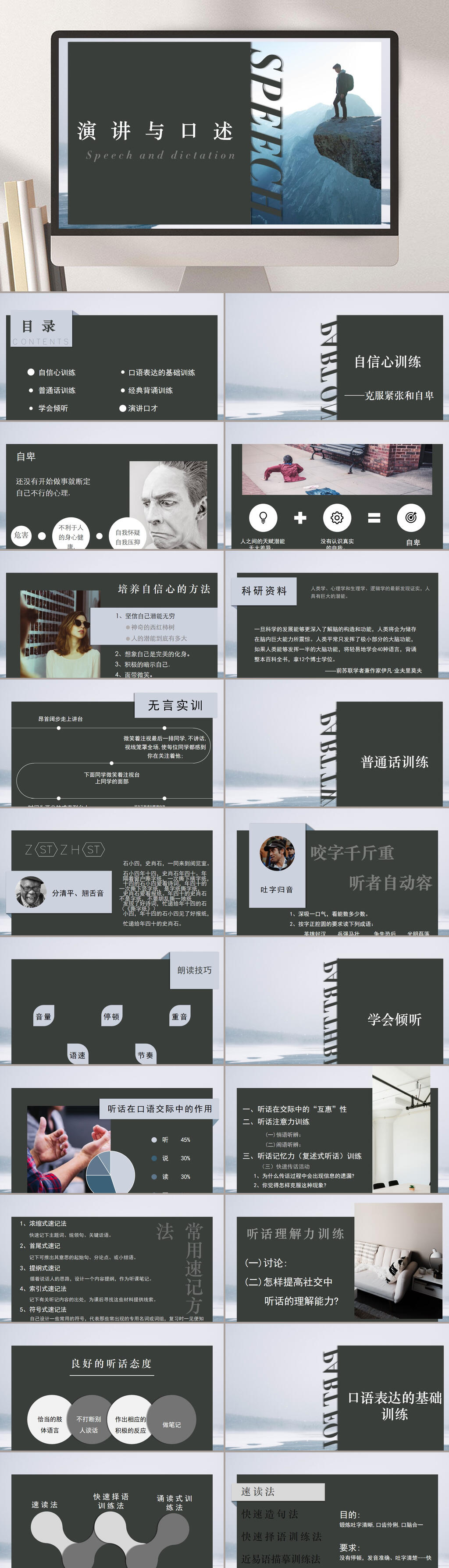 演讲与口才黑色高级PPT模板素材