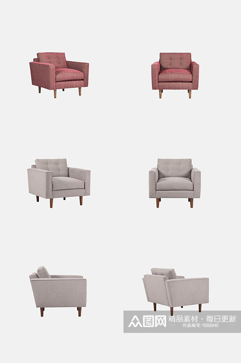 暗红色灰色单人沙发免抠元素素材