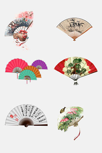 中式禅文化古风手绘折扇免扣元素