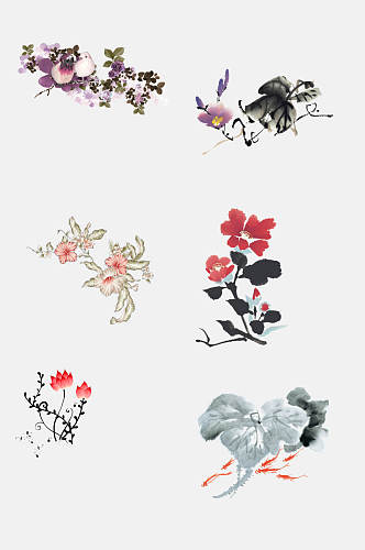 中式水墨花卉元素素材