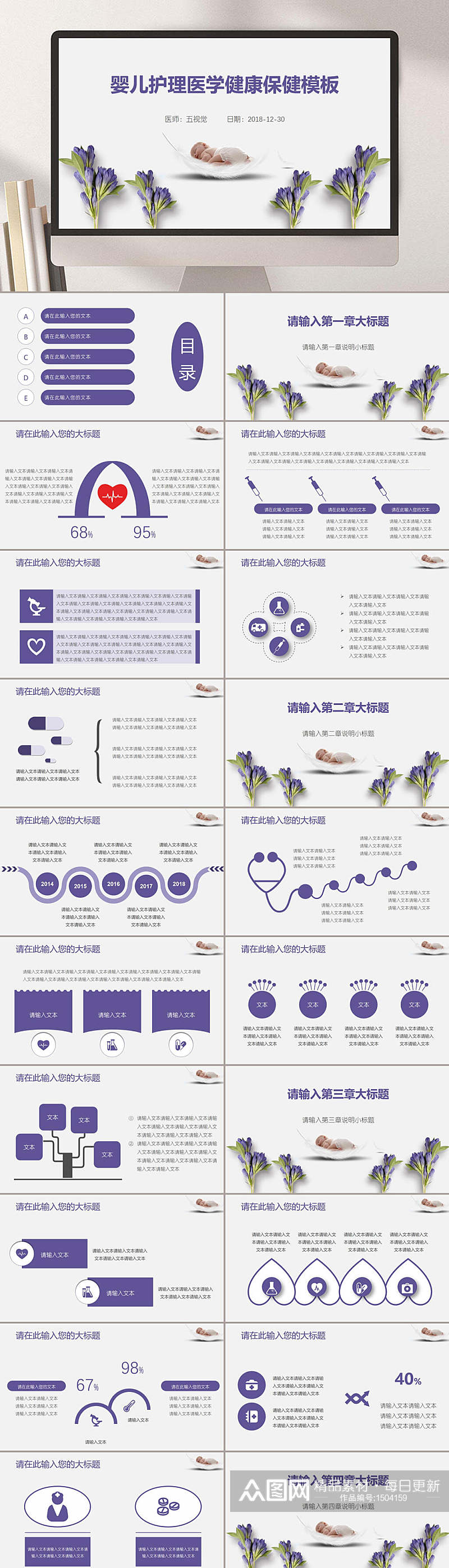 母婴婴儿护理医学健康PPT模板素材