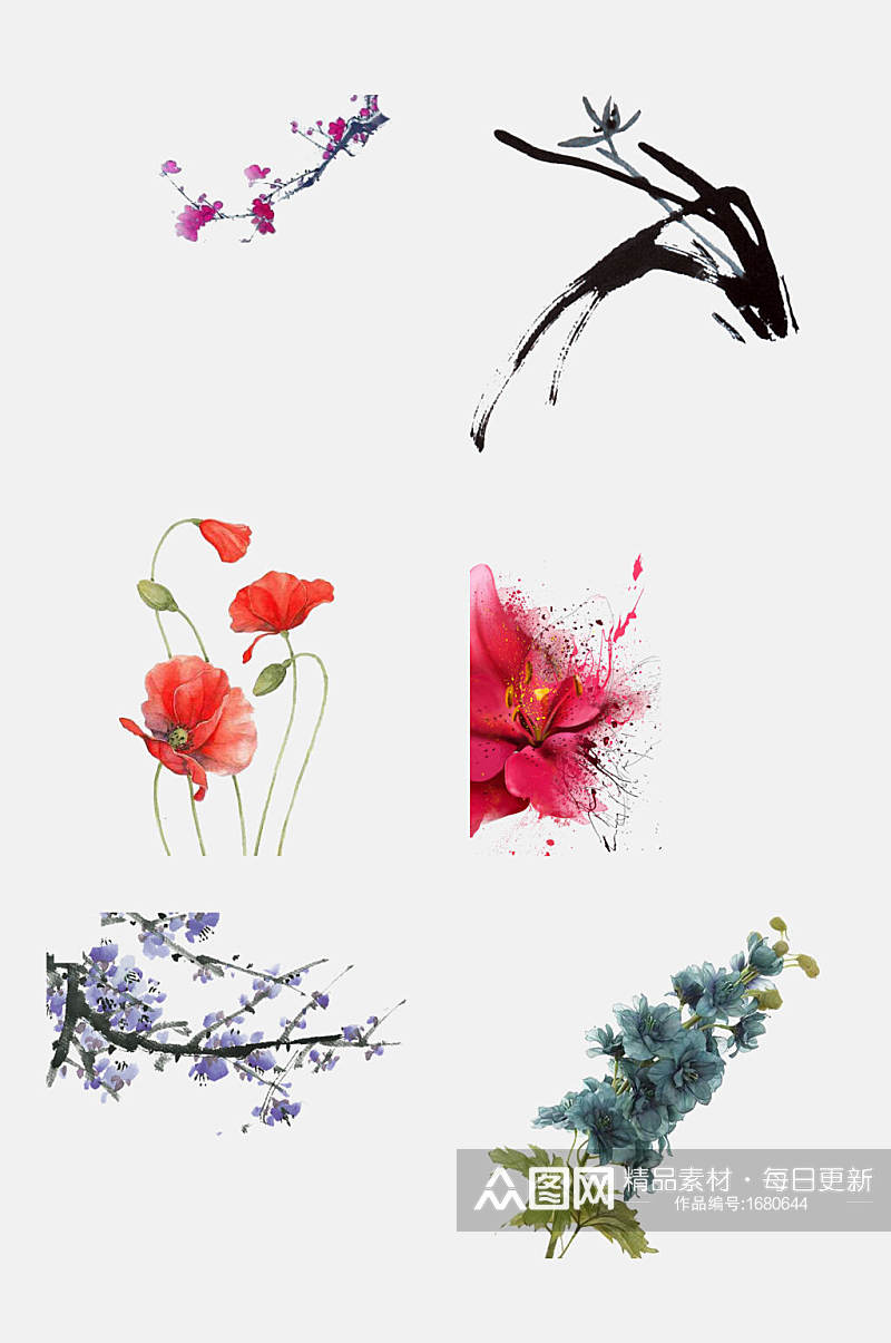 水墨花卉兰花元素素材素材