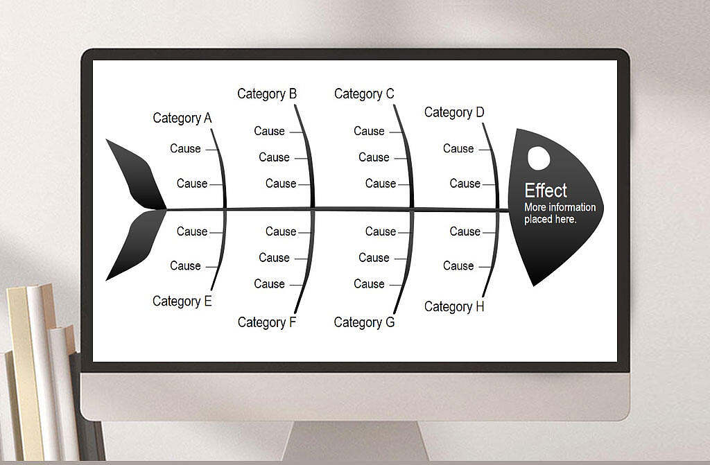 黑色鱼骨原因结果分析图ppt