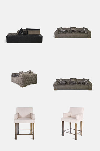 复古后现代板凳沙发茶几元素素材