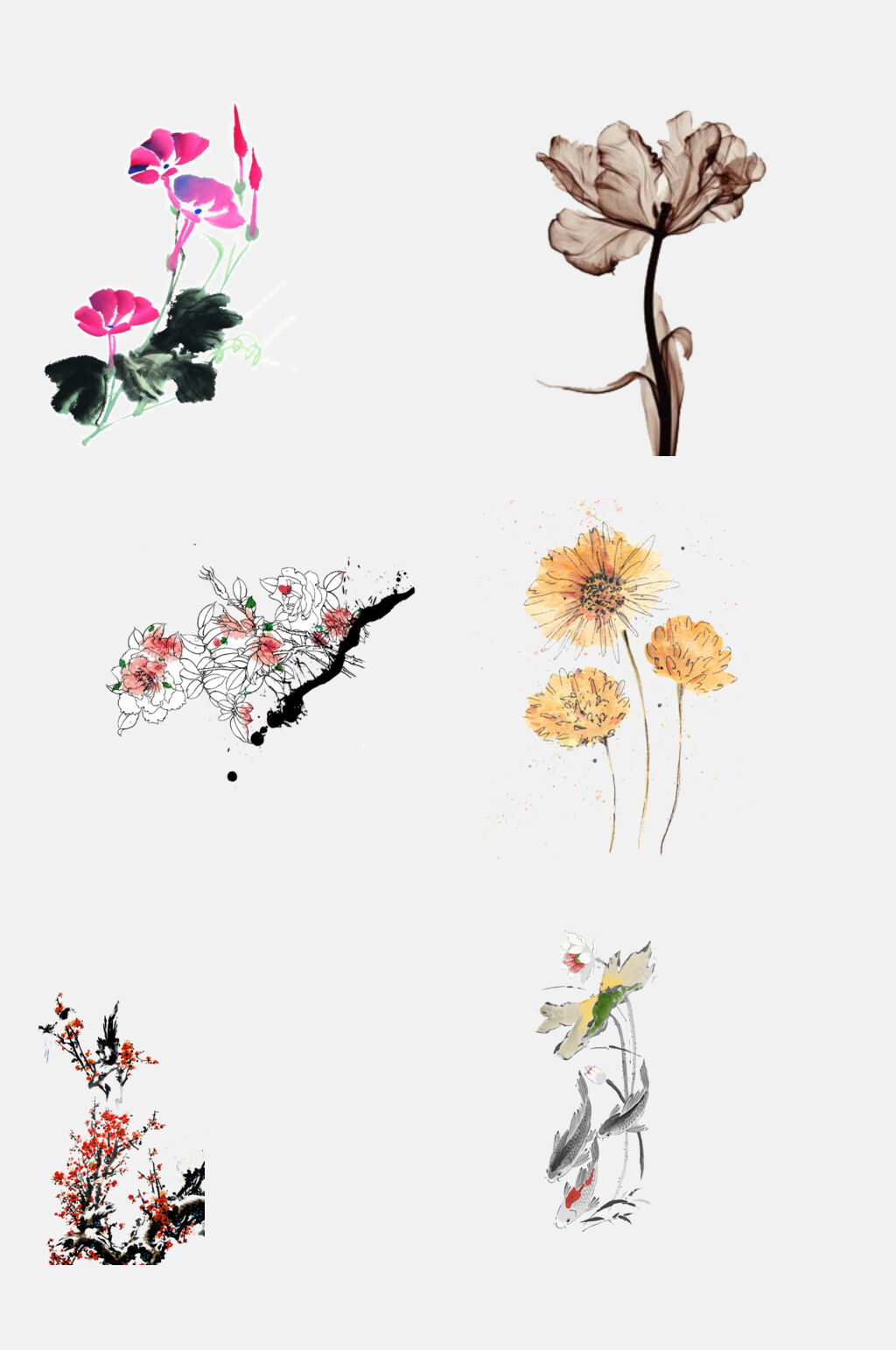 高雅水墨花卉梅花元素素材素材