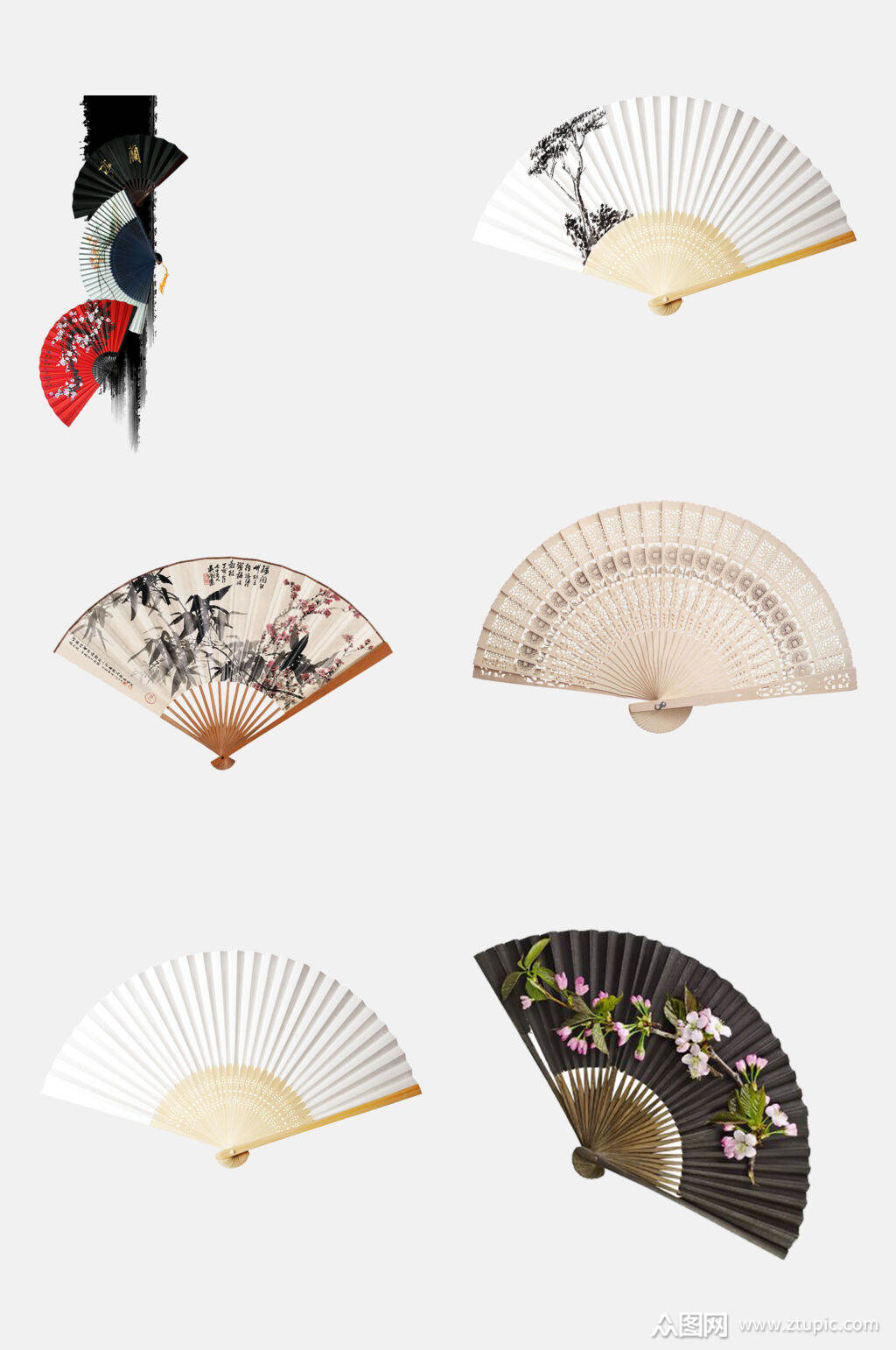 手绘新中式古风手绘折扇免扣元素模板下载-编号1663668-众图网