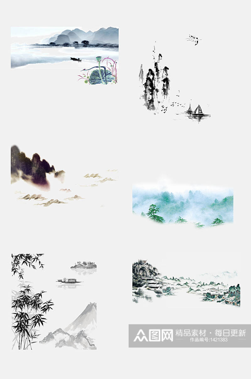 中国风色彩山水画元素素材
