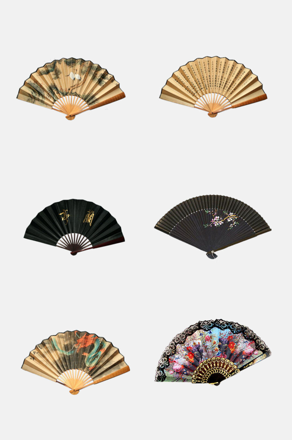 古风插画手绘折扇免扣元素素材