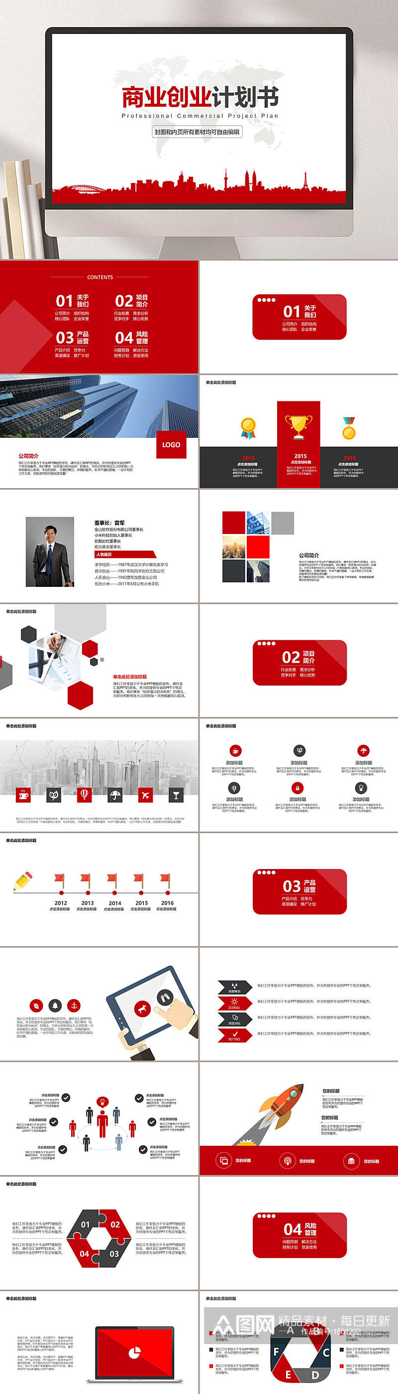 商业项目营销报告红色主题PPT模板素材